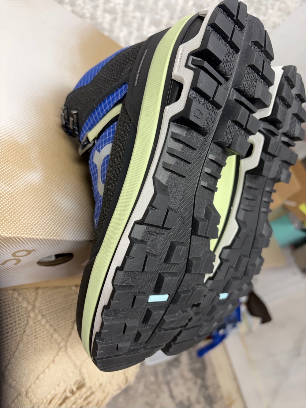 On Cloud OC cloudalpine waterproof trekking women 8 new in box blue & lime - Picture 9 of 10